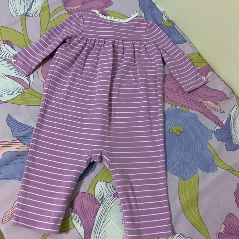EUC RALPH LAUREN  Purple/White Stripe  Coverall Jumpsuit Baby Girl